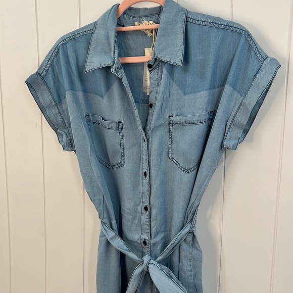 🆕Hem & Thread Chambray Button Down Belted Shirt Dress Denim Vintage Design - Picture 4 of 13